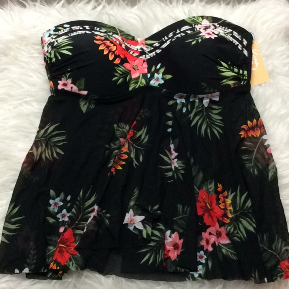 Kona Sol floral print strapless swim suit top